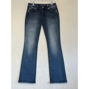 Miss Me Bootcut Jeans Dark Wash Rhinestone Embellished Pockets Size 30 AL63